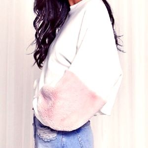 Blush Faux Fur shirt in White and Pink